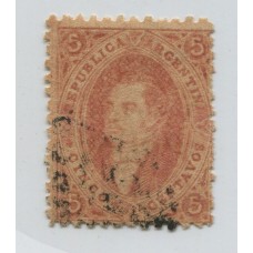 ARGENTINA 1865 GJ 20j RIVADAVIA ESTAMPILLA DE TERCERA TIRADA PAPEL DELGADO VARIEDAD MULATO HERMOSO EJEMPLAR LIBRE DE FALTAS U$ 48